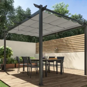 NATERIAL Pérgola Aluminio Omega 400x282 cm Antracita con Toldo Corredero
