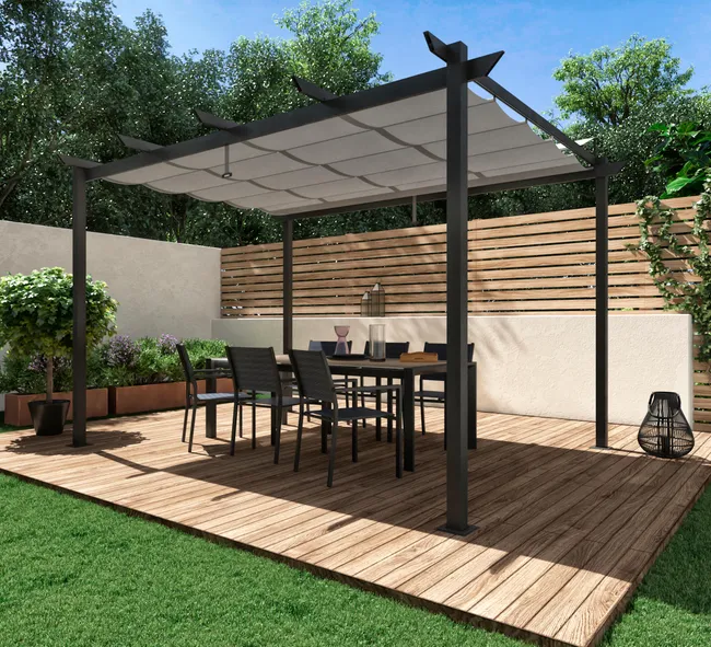 NATERIAL Pérgola Aluminio Omega 400x282 cm Antracita con Toldo Corredero