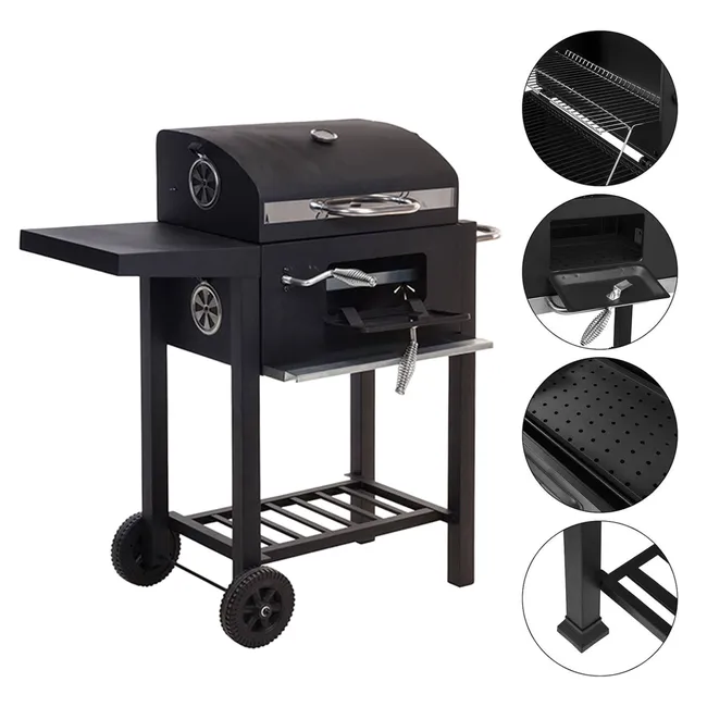 WELLHOME Barbacoa Carbón 48x36x96 cm Doble Parrilla Mesa Auxiliar