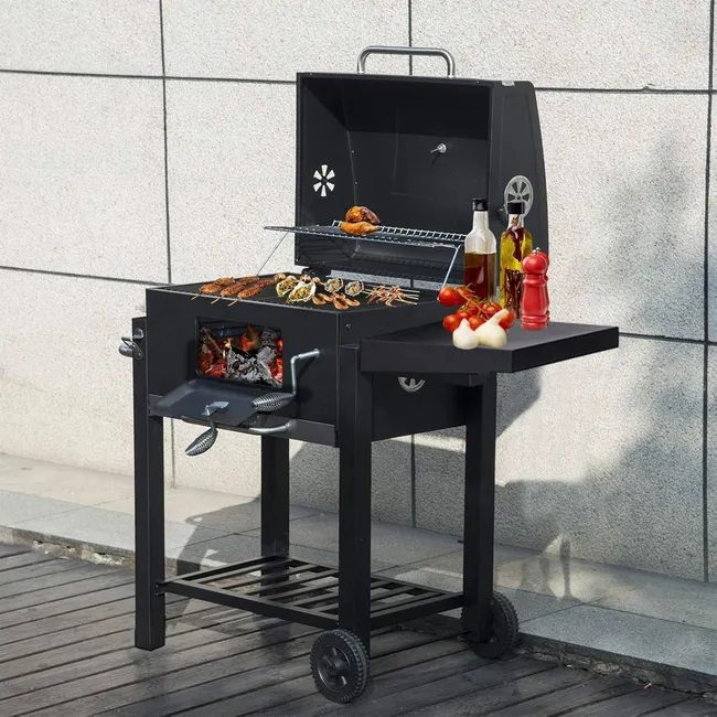 WELLHOME Barbacoa Carbón 48x36x96 cm Doble Parrilla Mesa Auxiliar